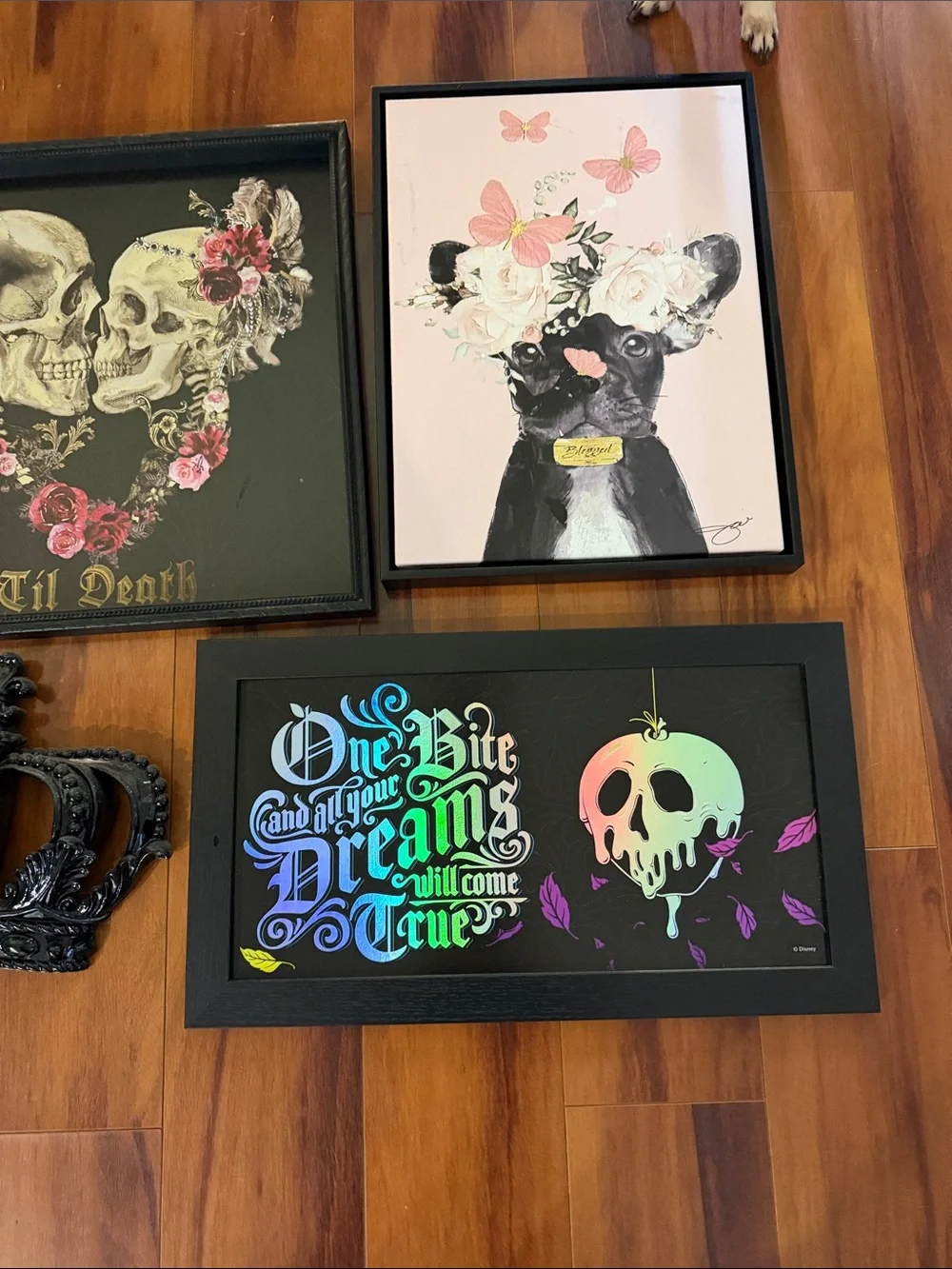Gothic Floral Wall Art Set Black & Pink